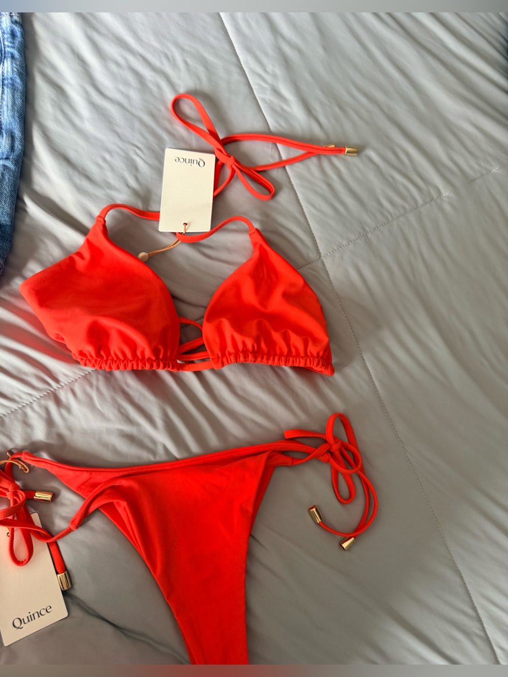 Quince orange/coral Tie-Side Triangle Bikini